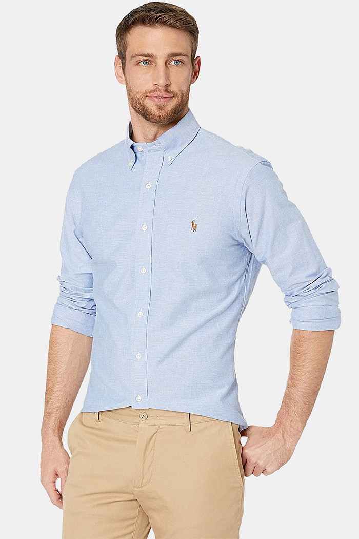 Camisa Ralph Lauren Custom Fit Icon Colored Oxford Azul Claro
