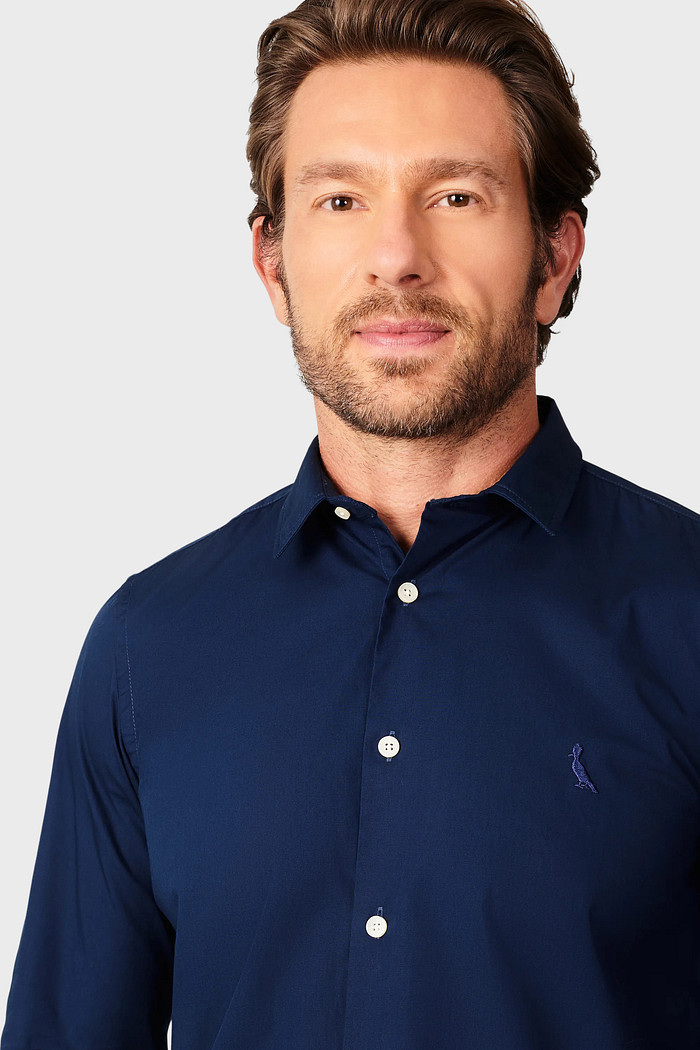 Camisa Reserva Masculina Regular Tricoline Leve Azul Marinho