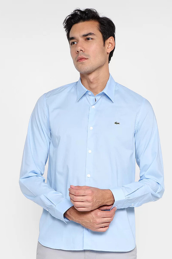 Camisa Lacoste Regular Fit Cotton Tricoline Azul Claro