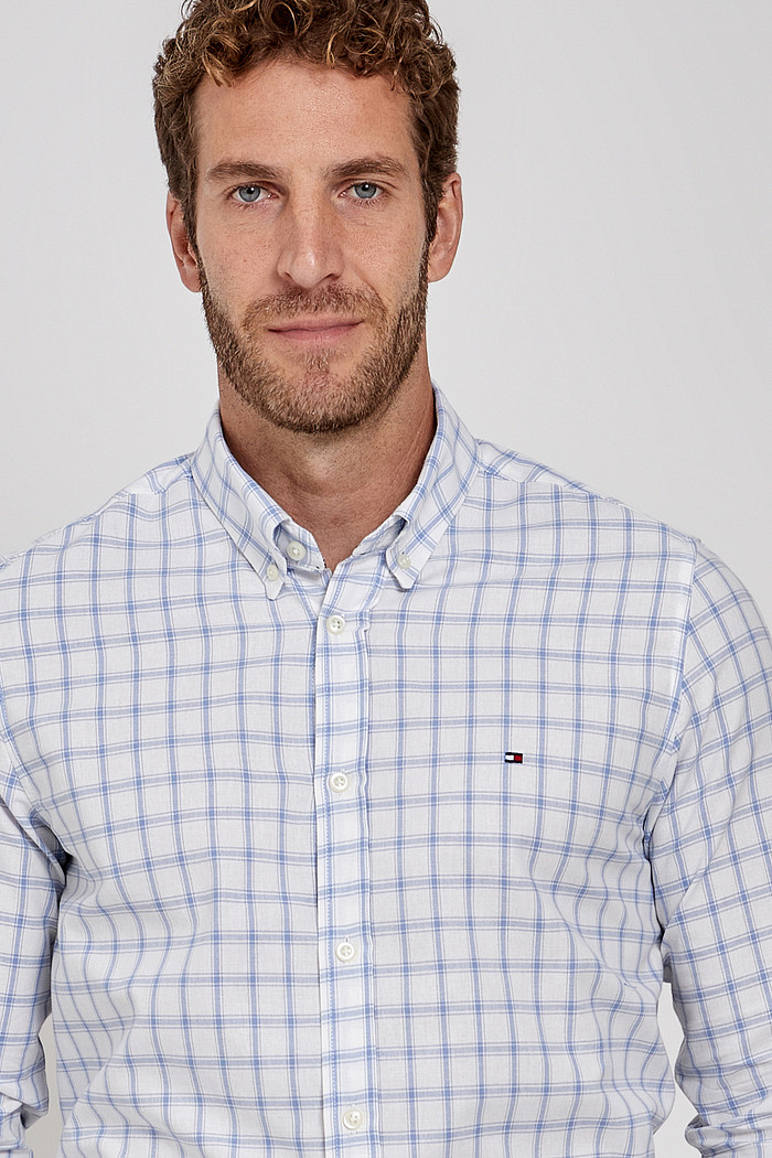 Camisa Tommy Hilfiger Masculina Regular Fit Oxford Xadrez Branca