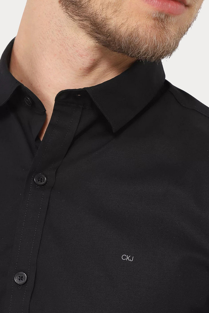 Camisa Calvin Klein Jeans Slim Fit Logo CKJ Oxford Strech Preta
