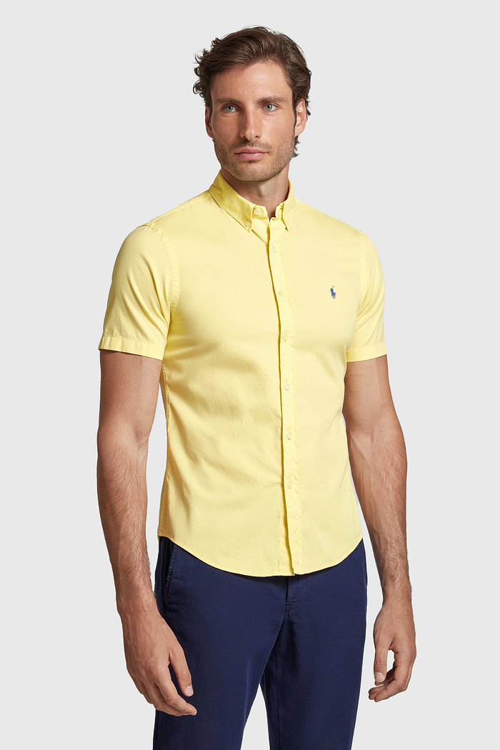 Camisa Ralph Lauren Manga Curta Blue Icon Cotton Oxford Amarela
