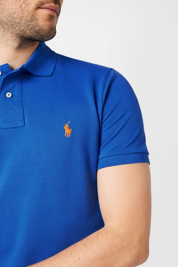 Camisa Polo Ralph Lauren Custom Fit Masculina Laranja Icon Azul