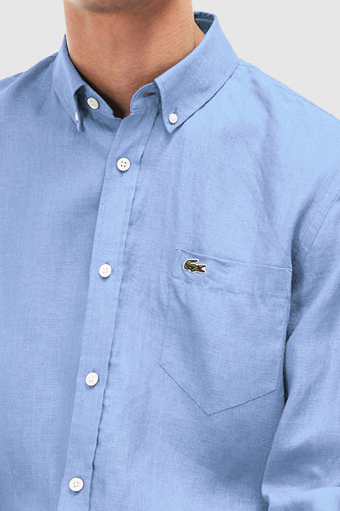 Camisa Lacoste Regular Fit Pocket Linho Azul Claro