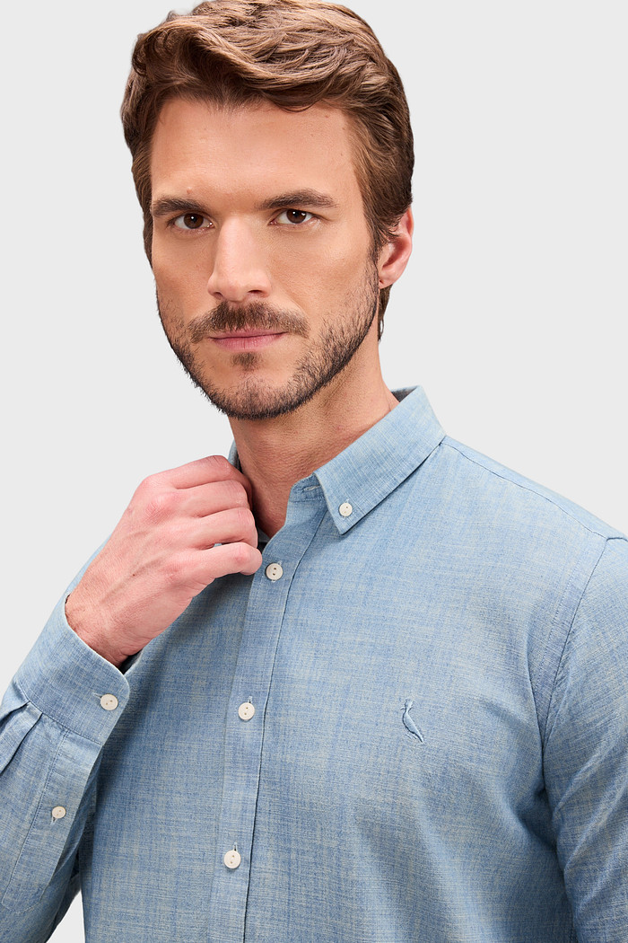 Camisa Reserva Masculina Chambray Indigo Azul Claro