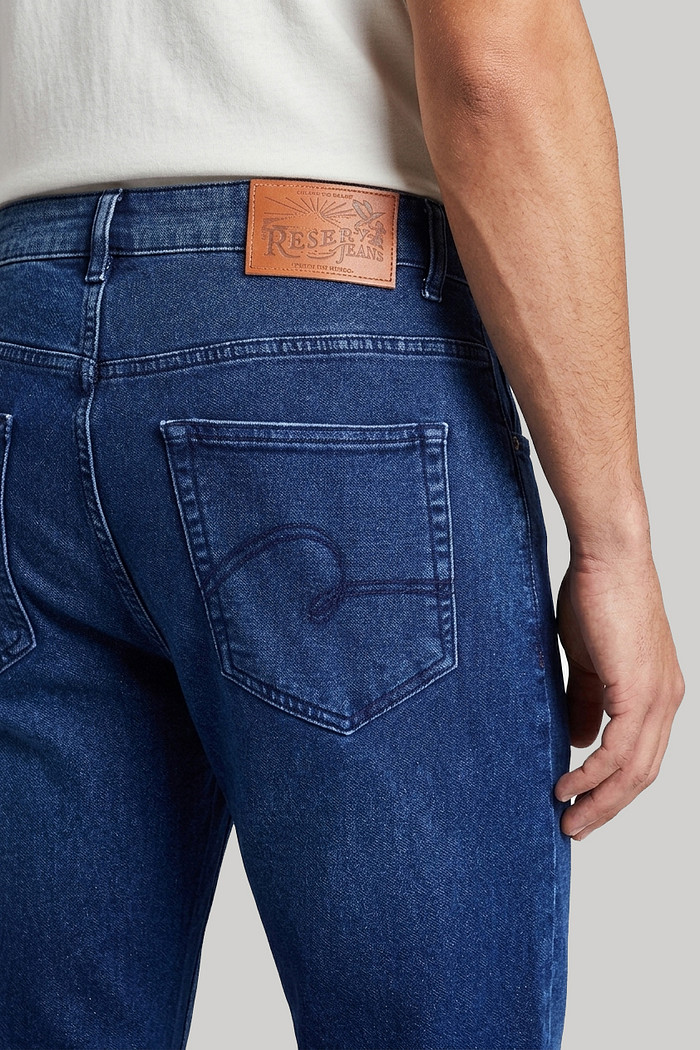 Calça Reserva Jeans Masculina Slim Moletom Lume Azul Índigo Detalhes Bolsos
