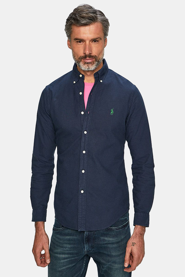 Camisa Ralph Lauren Custom Fit Sarja Green Icon Azul Marinho