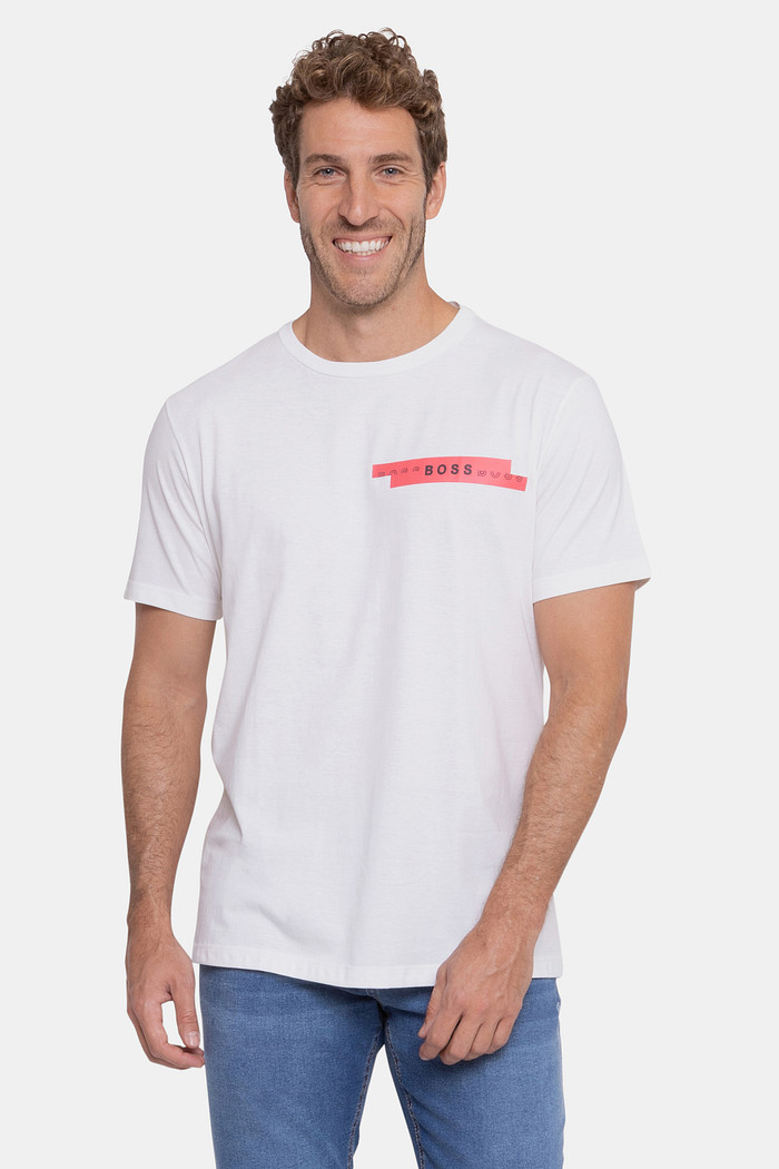 Camiseta Hugo Boss Regular Red Geometric Branca