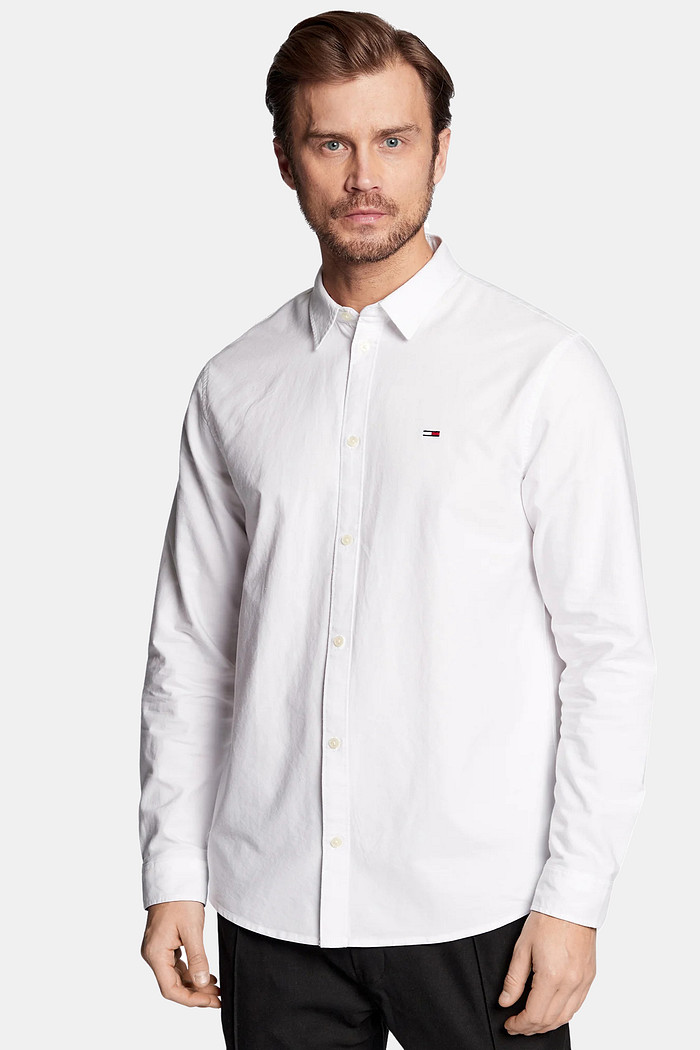 Camisa Tommy Jeans Masculina Regular Oxford Stretch Branca