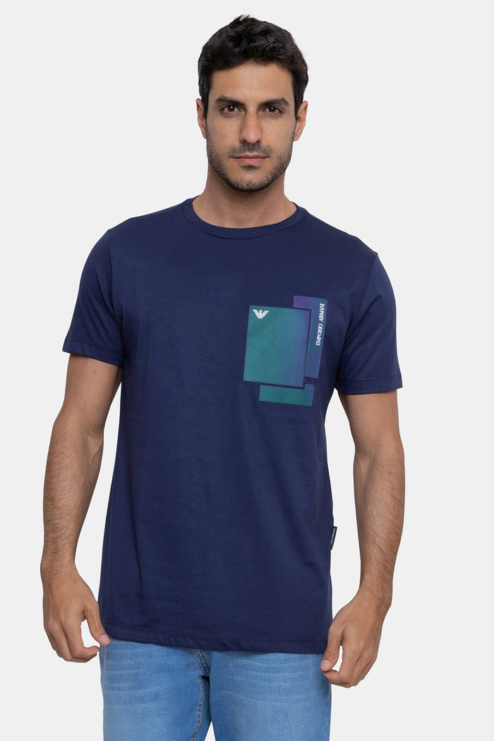 Camiseta Emporio Armani Masculina Reflective Cutout Azul Marinho