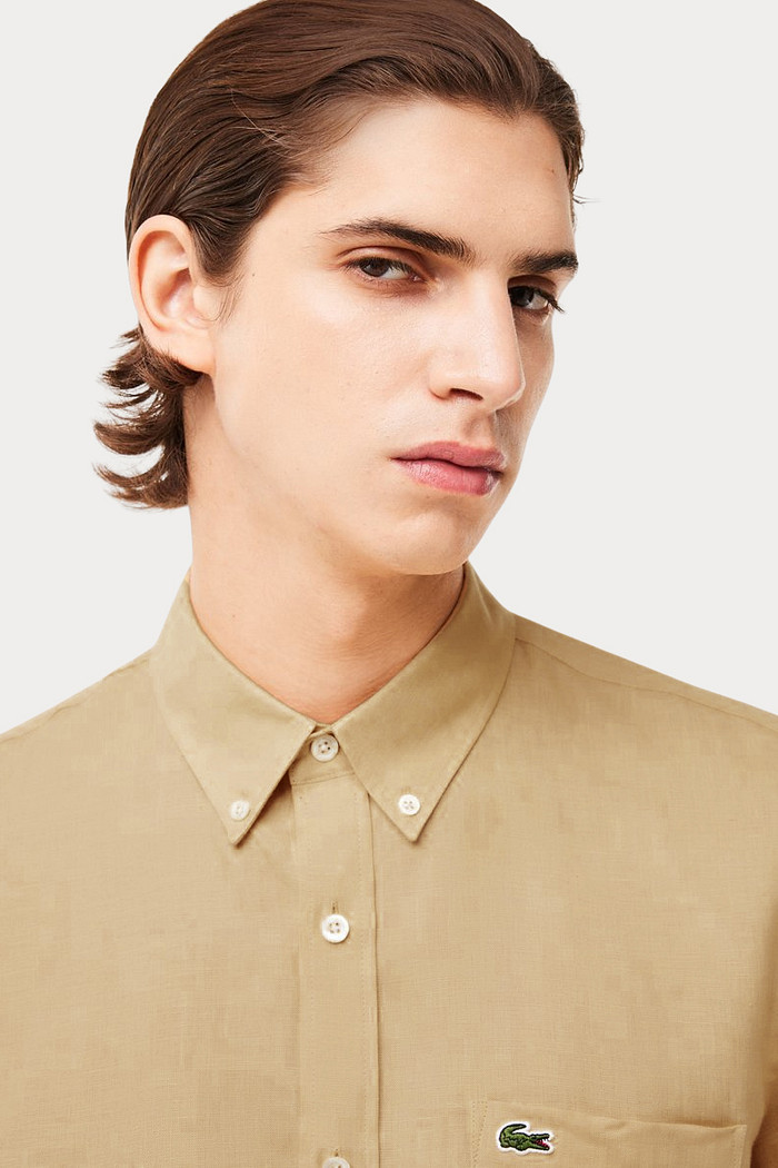 Camisa Lacoste Regular Fit Pocket Linho Bege