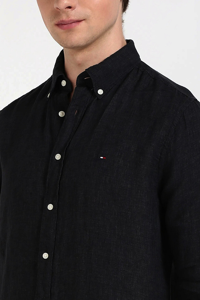 Camisa Tommy Hilfiger Regular Fit Masculina Linho Blend Preta