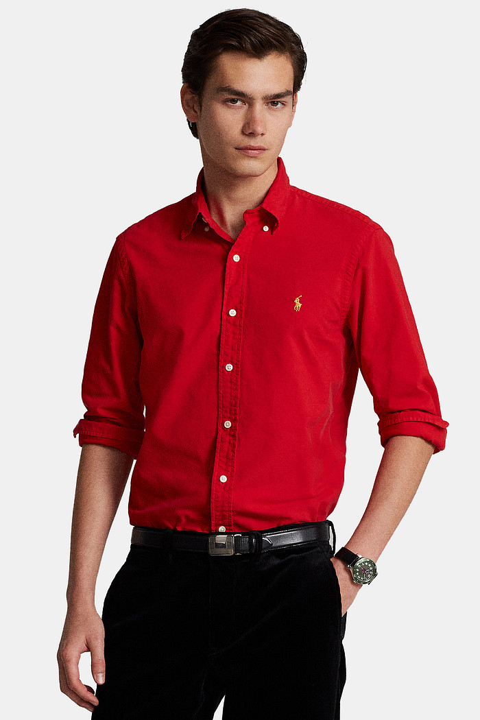 Camisa Ralph Lauren Custom Fit Masculina Golden Icon Oxford Vermelha