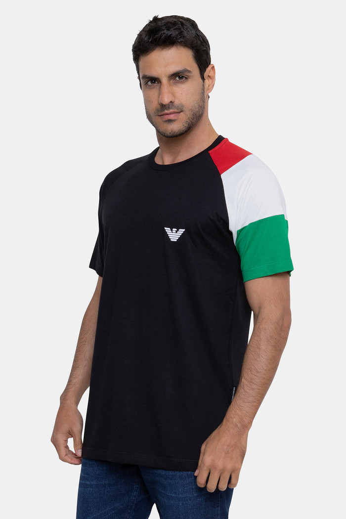 Camiseta Emporio Armani Masculina Embroidered Eagle Recortes Preta