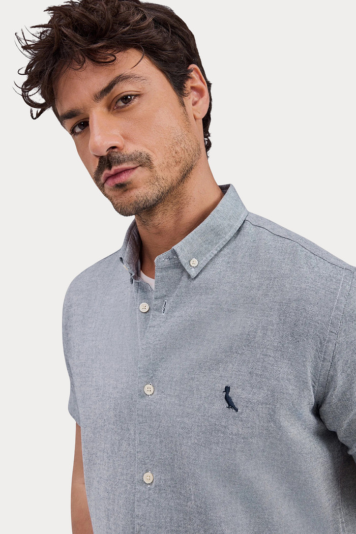 Camisa Reserva Manga Curta Oxford Color Azul Marinho Mescla