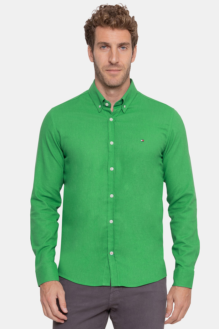 Camisa Tommy Hilfiger Regular Fit Masculina Linho Blend Verde