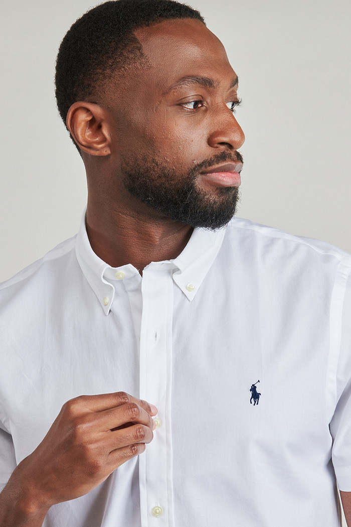 Camisa Ralph Lauren Manga Curta Navy Icon Popeline Branca