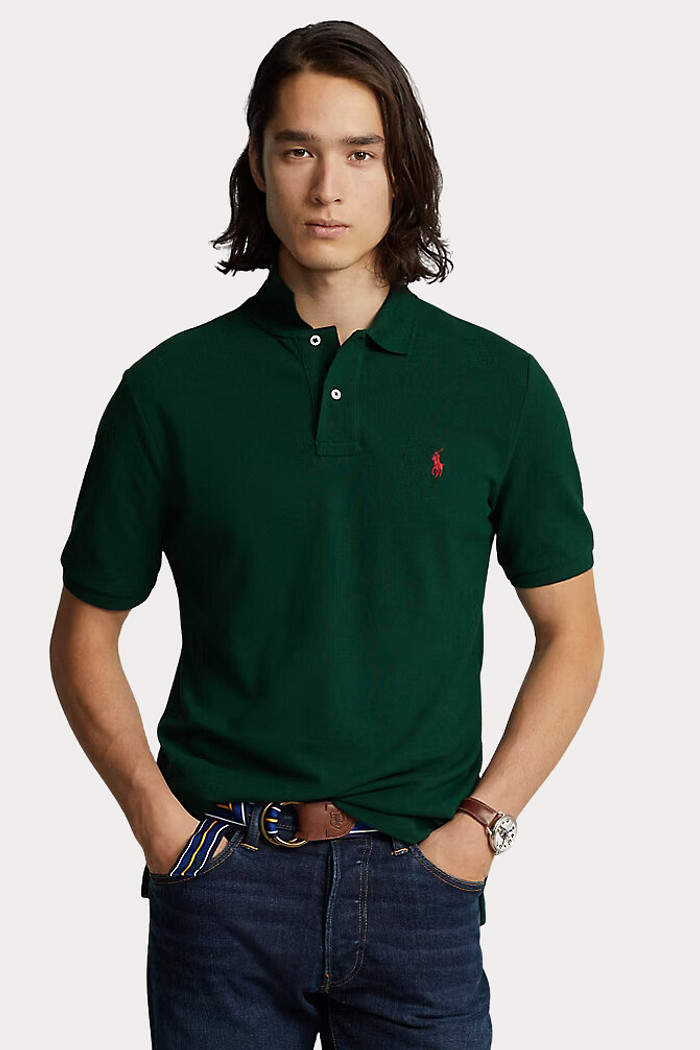 Camisa Polo Ralph Lauren Custom Slim Fit Red Icon Verde Escuro
