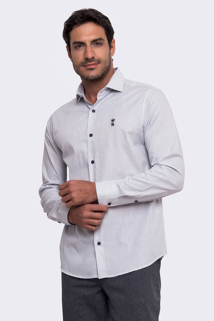 Camisa Sergio K Masculina Casual Regular Fit Listrada Preta /Branca