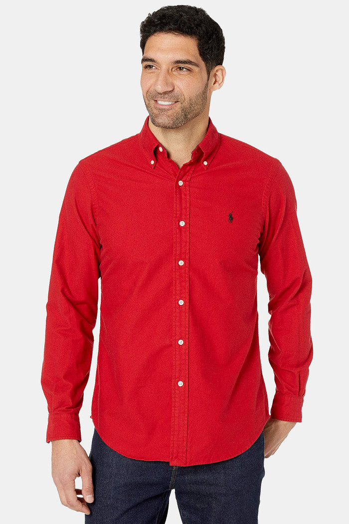 Camisa Ralph Lauren Custom Fit Masculina Black Icon Oxford Vermelha