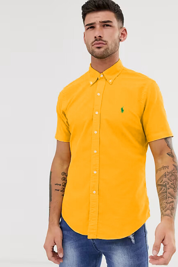 Camisa Ralph Lauren Manga Curta Green Icon Popeline Amarela