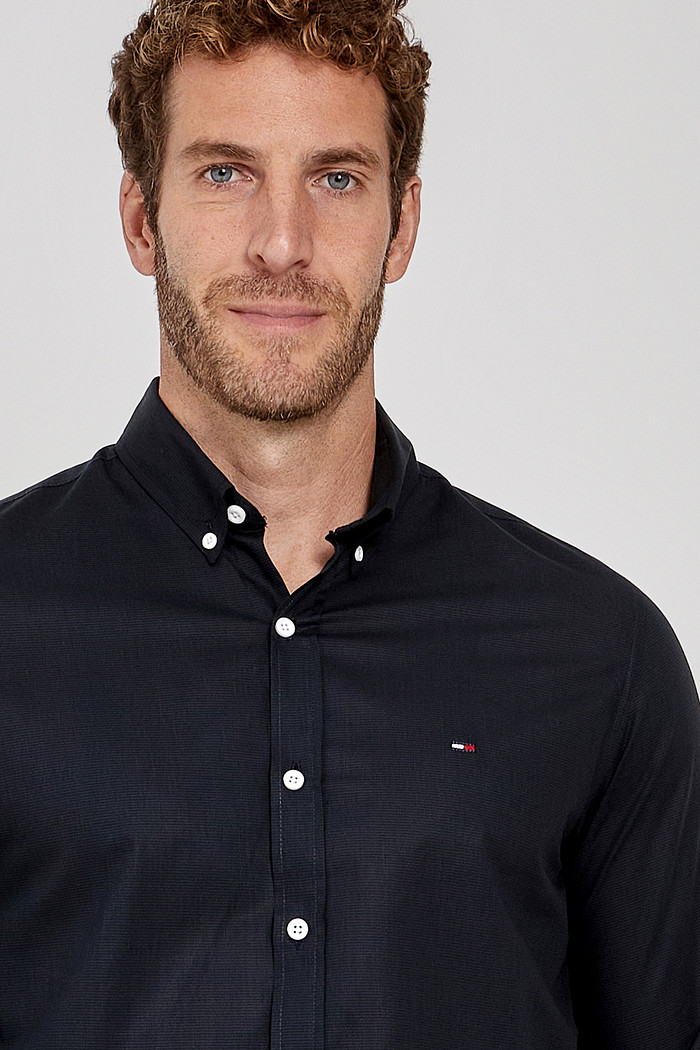 Camisa Tommy Jeans ML Masculina Regular Machined Shirt Preta Aproximada