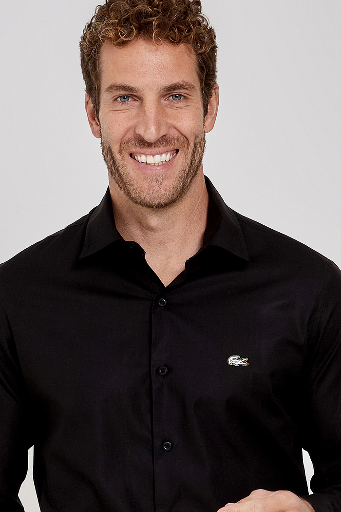 Camisa Lacoste Regular Fit Crocodilo White Tricoline Preta