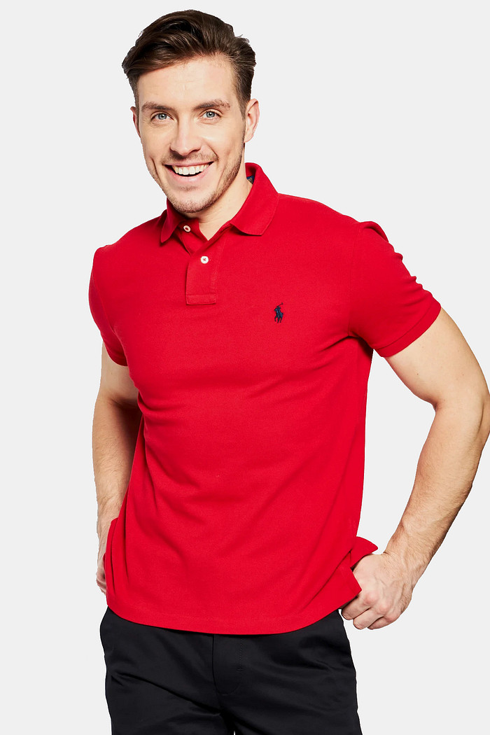 Camisa Polo Ralph Lauren Custom Slim Fit Navy Icon Vermelha