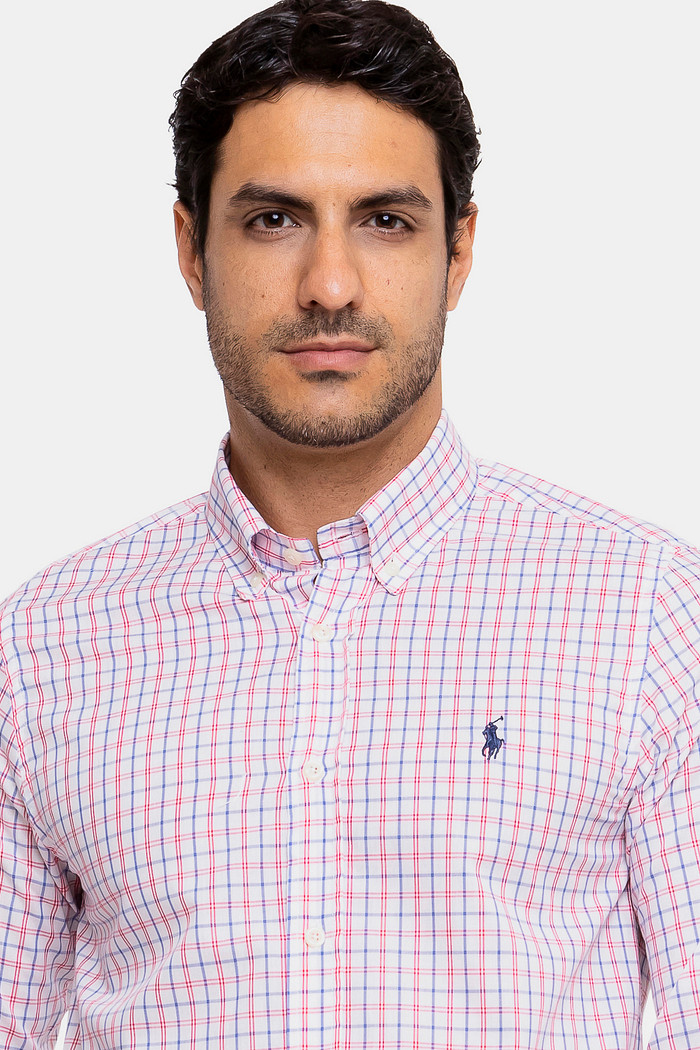 Camisa Ralph Lauren Custom Fit Navy Icon Tricoline Xadrez Branca