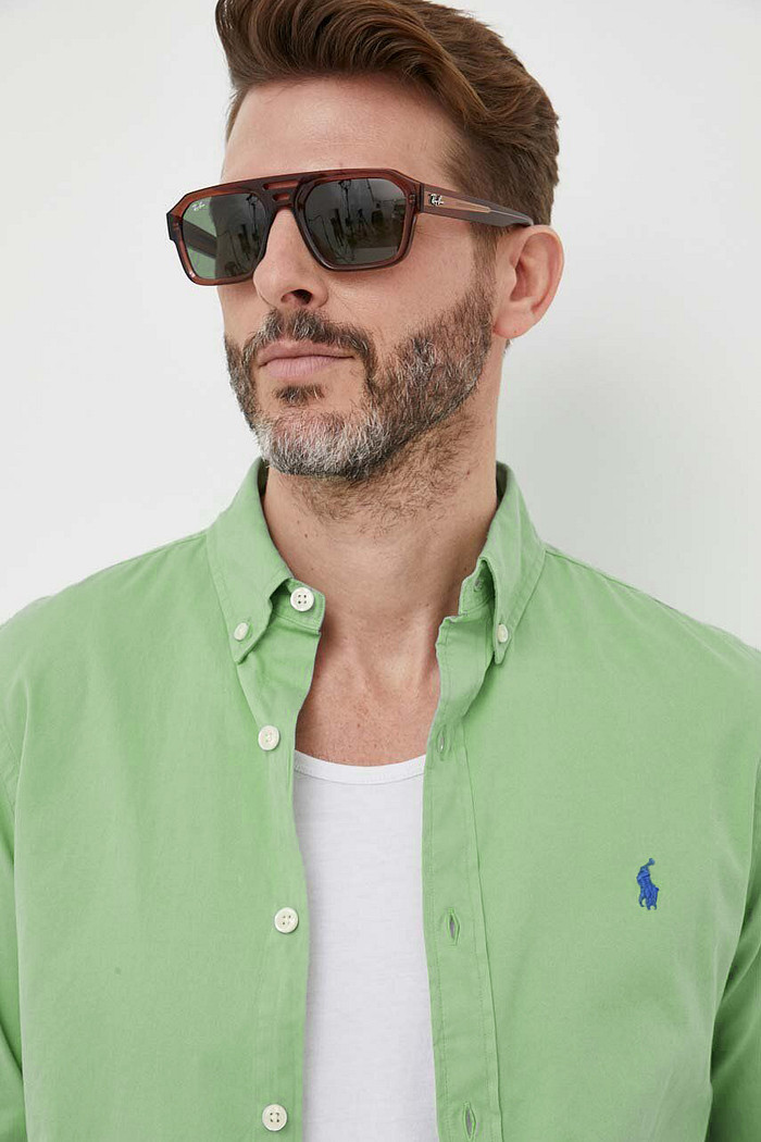 Camisa Ralph Lauren Custom Fit Blue Icon Tricoline Verde Menta