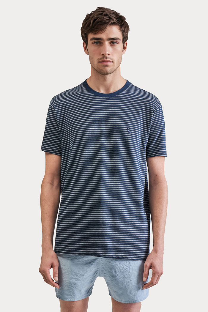 Camiseta Reserva Regular Listrado Gelato Azul Marinho