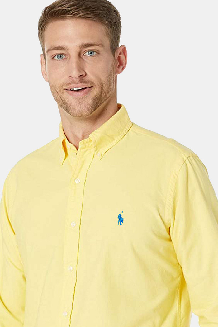 Camisa Ralph Lauren Custom Fit Sarja Blue Icon Amarela