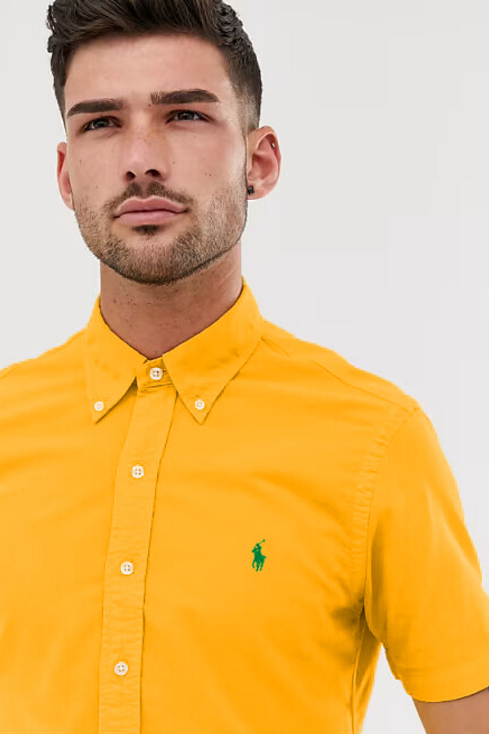 Camisa Ralph Lauren Manga Curta Green Icon Popeline Amarela