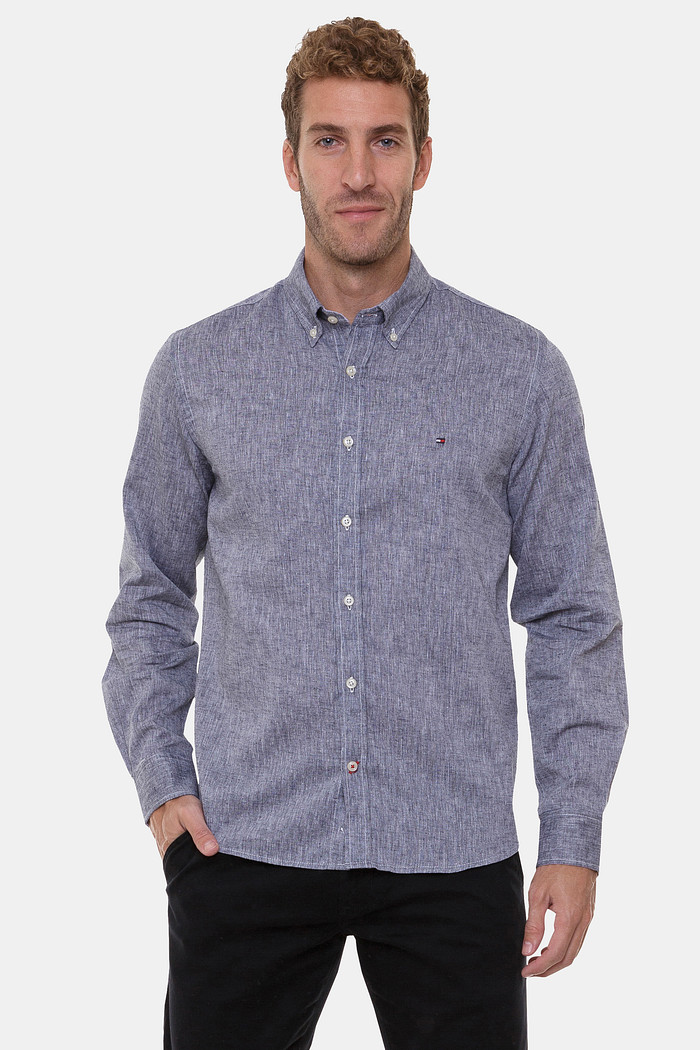 Camisa Tommy Hilfiger Regular Fit Linho Mescla Cinza