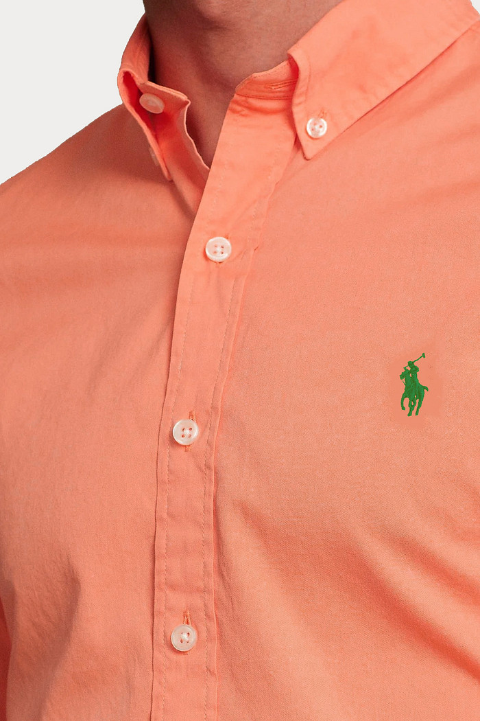 Camisa Ralph Lauren Custom Fit Green Icon Cotton Oxford Laranja