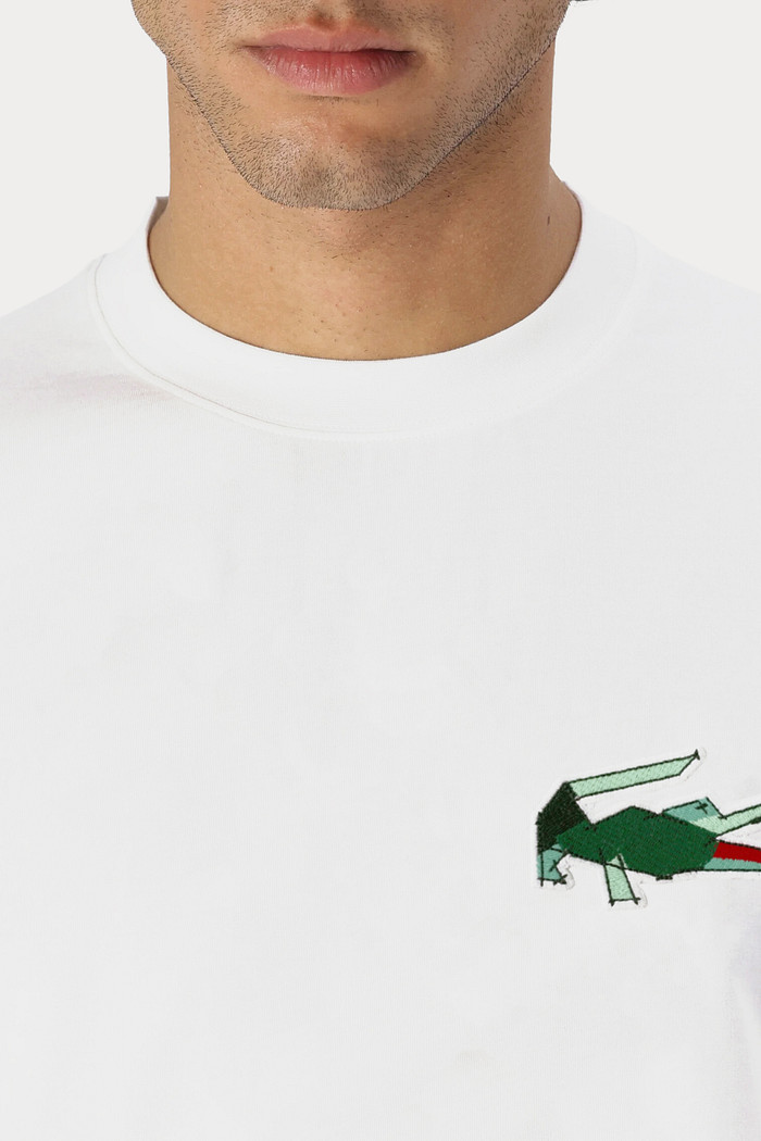 Camiseta Lacoste Classic Fit Crocodilo Bordado Branca