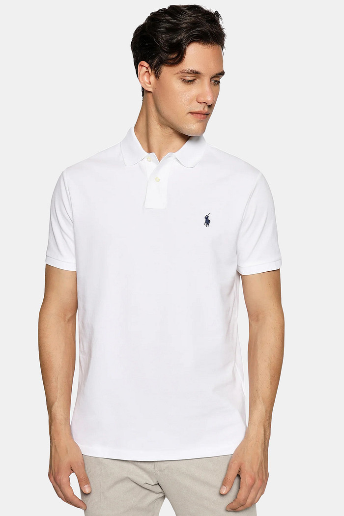 Camisa Polo Ralph Lauren Custom Slim Fit Navy Icon Branca