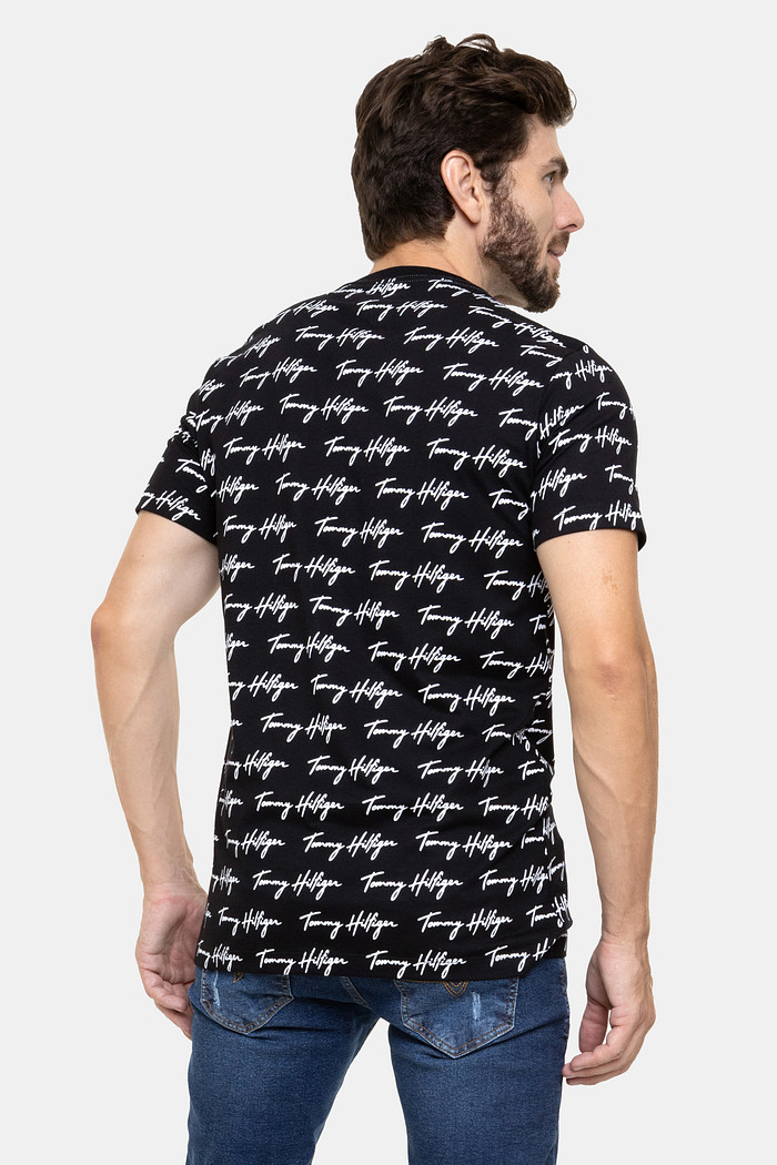 Camiseta Tommy Hilfiger Lettering Print Preta
