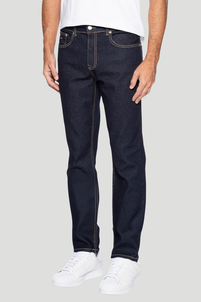 Calça Tommy Jeans Masculina Scanton Slim Straight Azul Escuro Frente