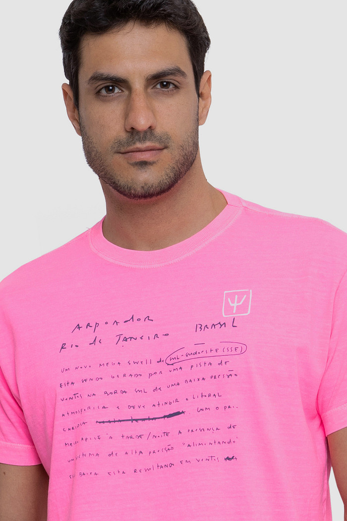 Camiseta Osklen Masculina Slim Stone Vintage Tridente Swell Rosa Neon