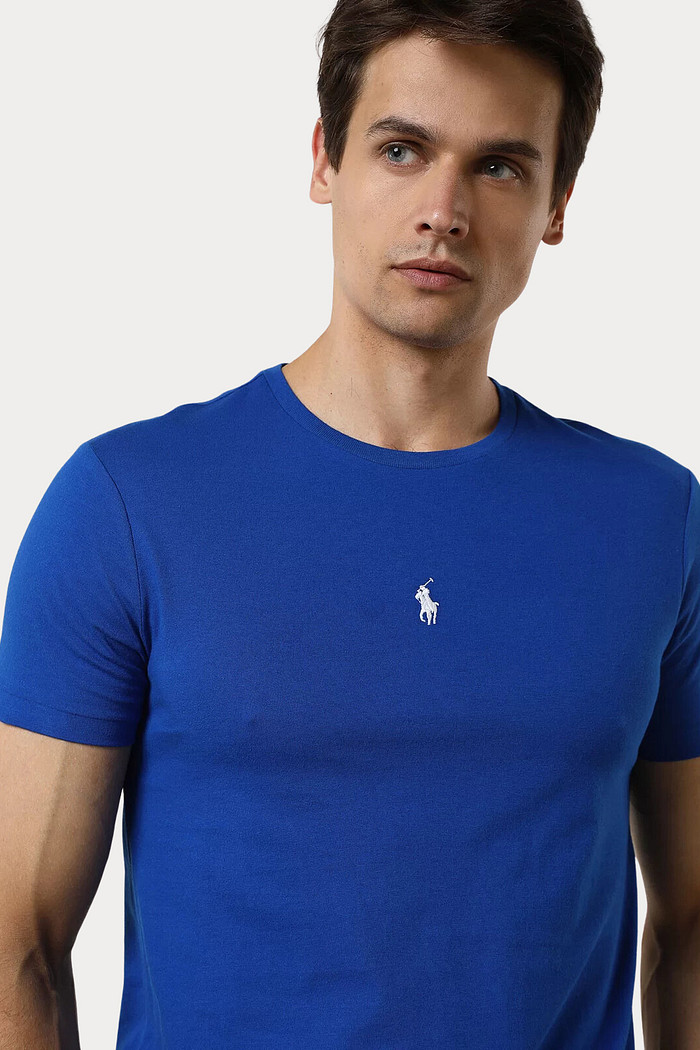 Camiseta Ralph Lauren Básica Slim Fit Logo Centro Azul