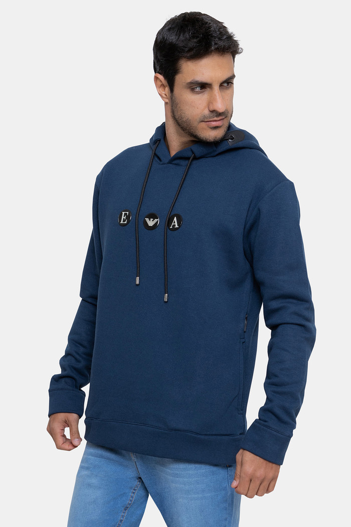 Blusa Moletom Emporio Armani Masculina Bubble Aplique Azul Marinho