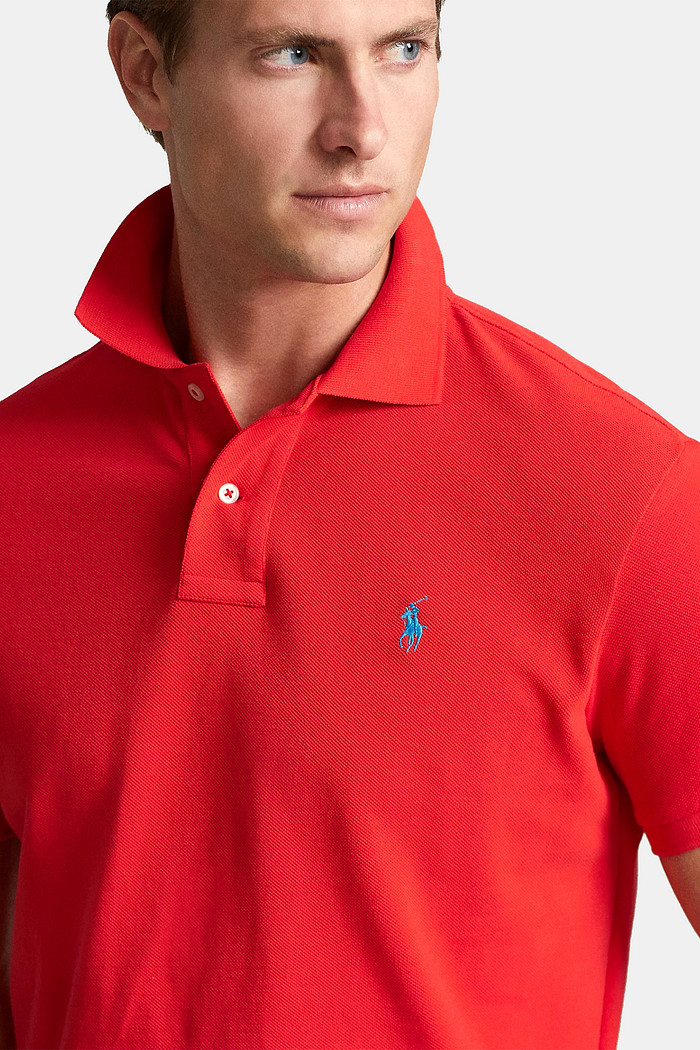 Camisa Polo Ralph Lauren Custom Fit Masculina Light Blue Icon Vermelha