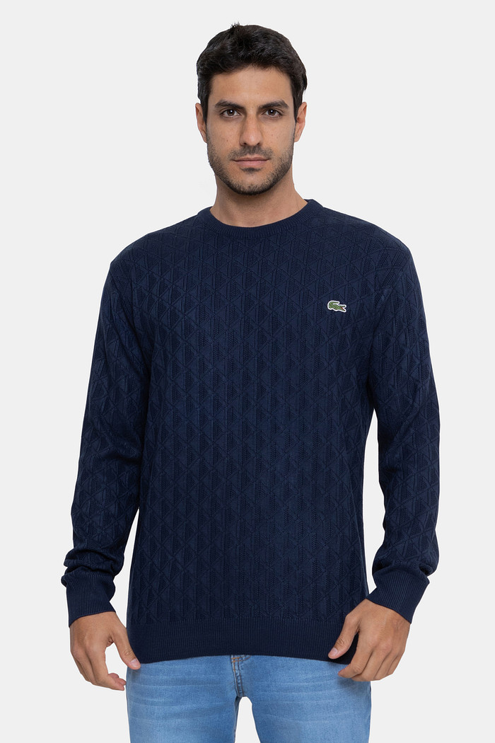 Suéter Tricot Lacoste Masculino Regular Fit Gola Redonda Azul Marinho