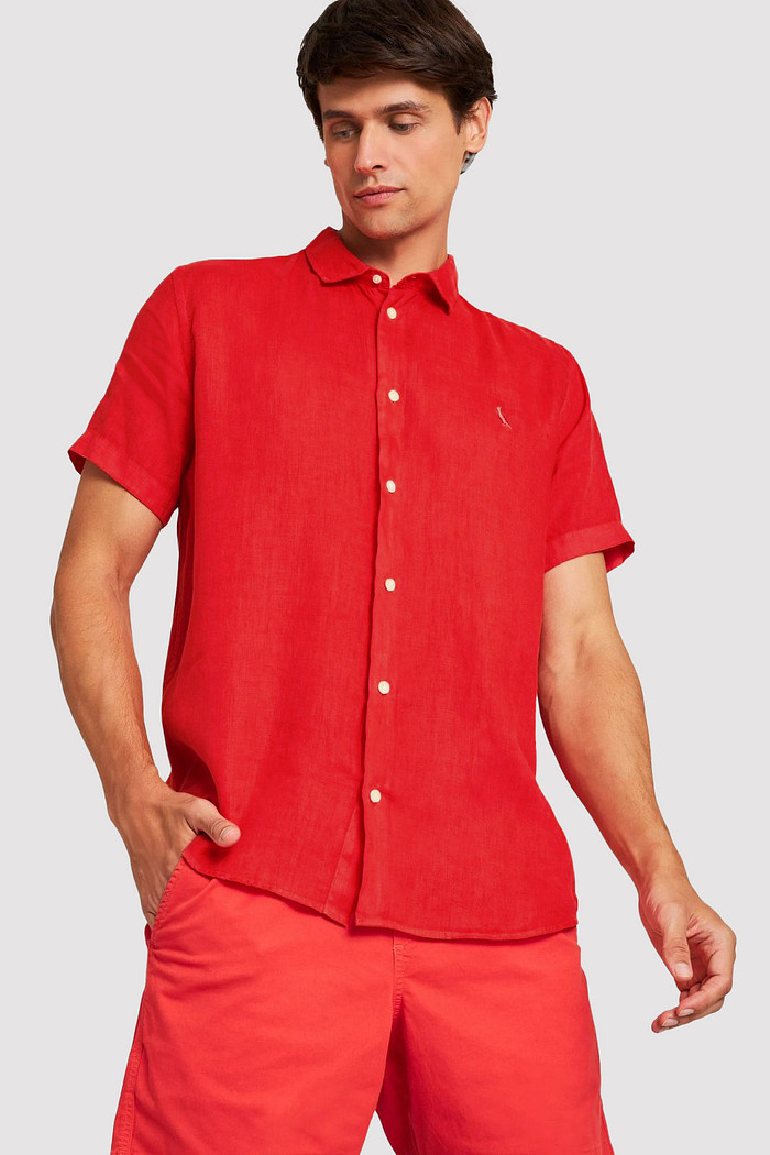 Camisa Reserva Manga Curta Linho Puro Vermelha