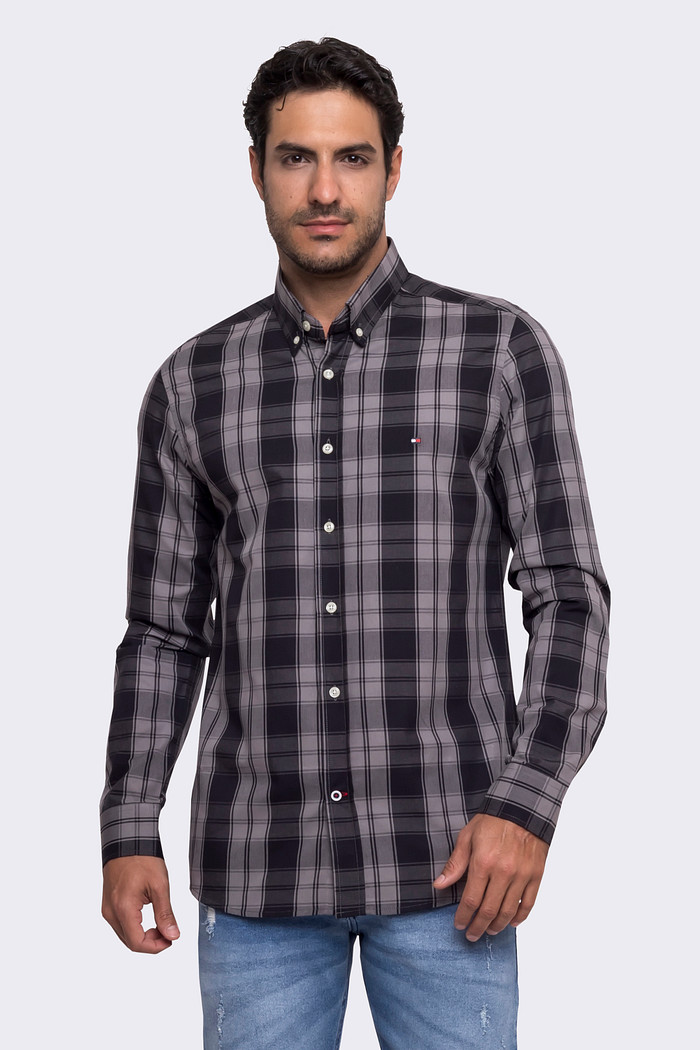 Camisa Tommy Hilfiger Regular Fit Xadrez Tartan Preta