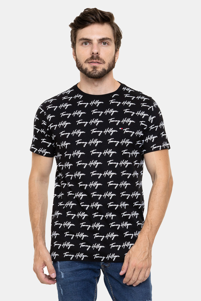 Camiseta Tommy Hilfiger Lettering Print Preta