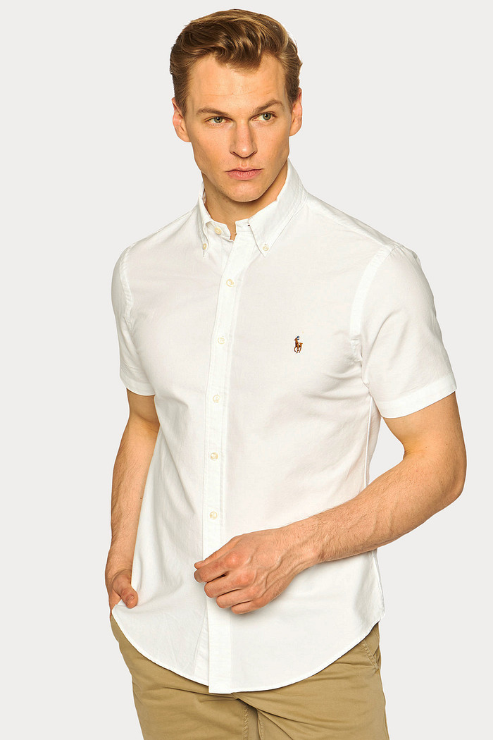 Camisa Ralph Lauren Manga Curta  Icon Colored Cotton Oxford Branca