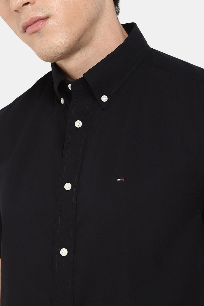 Camisa Tommy Hilfiger Manga Curta Regular Fit Oxford Preta