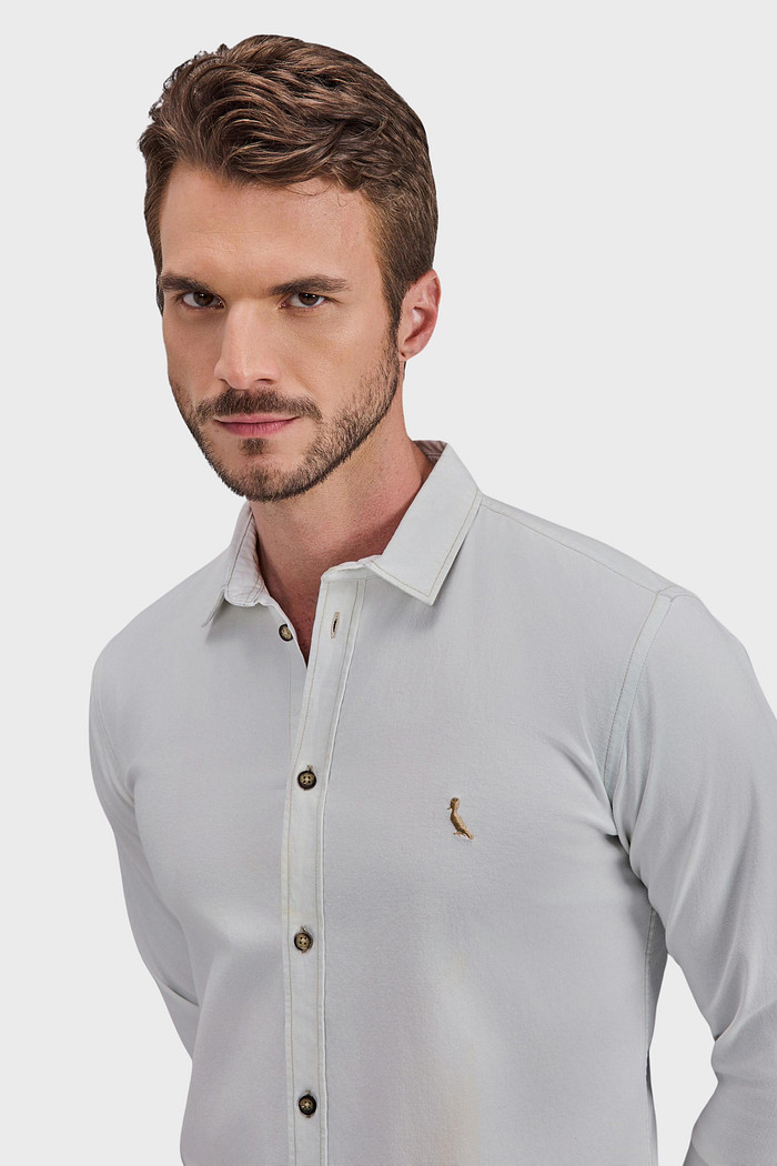 Camisa Reserva Masculina Slim Enxuto Jeans Claro Off White